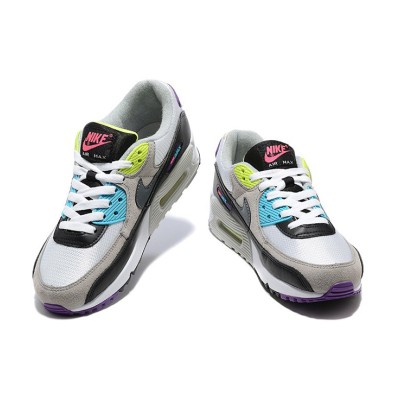 Nike Air Max 90 DR9900-100 - グレー、ブラック、ホワイトのマルチカラースニーカー、鮮やかなネオンアクセント付き | アイコニックな快適さと大胆なスタイル