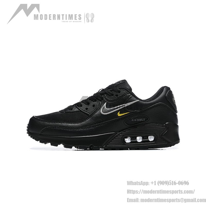 Nike Air Max 90 DX2651-001 - 洗練されたブラックスニーカー Nike Air Max 90 DX2651-001 - ブラックスニーカー、シルバー&イエローアクセント付き