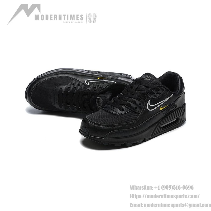 Nike Air Max 90 DX2651-001 - 洗練されたブラックスニーカー Nike Air Max 90 DX2651-001 - ブラックスニーカー、シルバー&イエローアクセント付き