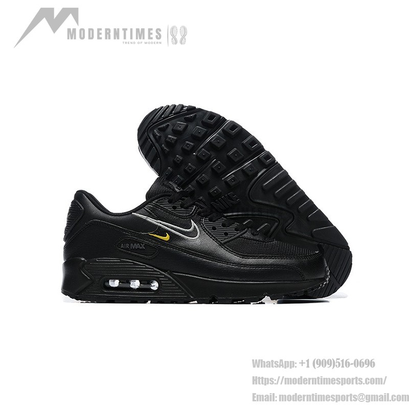 Nike Air Max 90 DX2651-001 - 洗練されたブラックスニーカー Nike Air Max 90 DX2651-001 - ブラックスニーカー、シルバー&イエローアクセント付き
