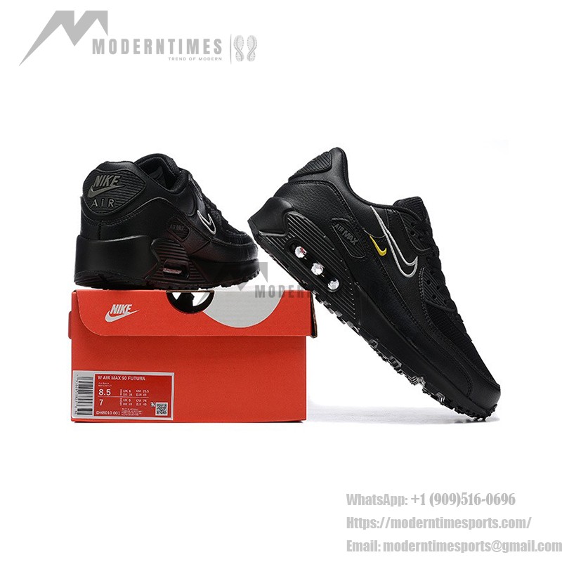 Nike Air Max 90 DX2651-001 - 洗練されたブラックスニーカー Nike Air Max 90 DX2651-001 - ブラックスニーカー、シルバー&イエローアクセント付き