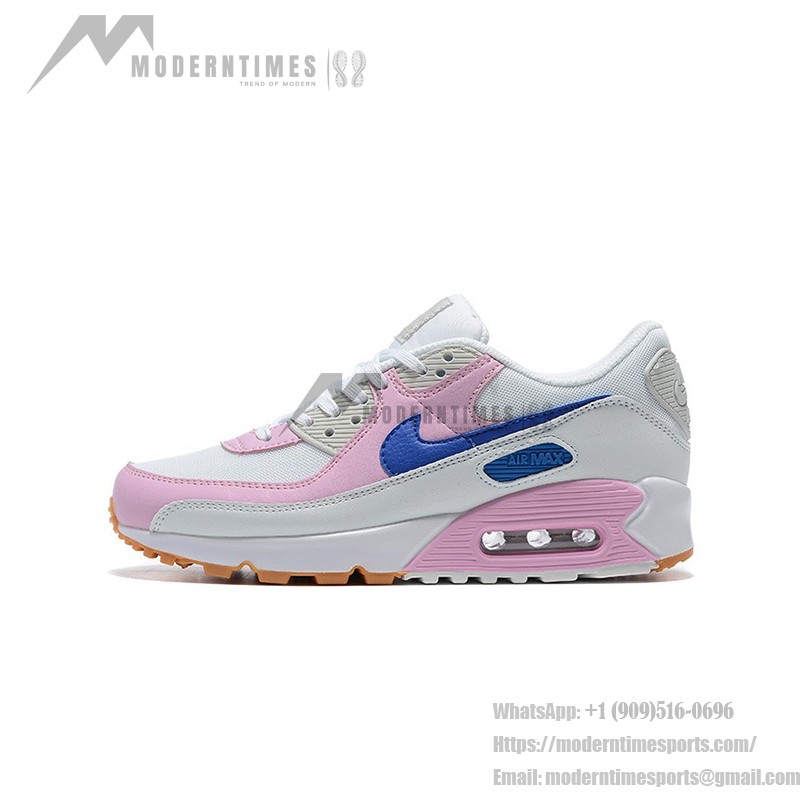 Nike Air Max 90 DX3316-100 - スタイリッシュなホワイトスニーカー、ピンク&ブルーアクセント付き Nike Air Max 90 DX3316-100 - ホワイトスニーカー、ピンクのオーバーレイとブルーのスウッシュ付き