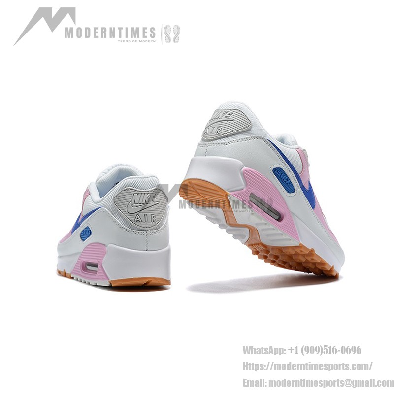 Nike Air Max 90 DX3316-100 - スタイリッシュなホワイトスニーカー、ピンク&ブルーアクセント付き Nike Air Max 90 DX3316-100 - ホワイトスニーカー、ピンクのオーバーレイとブルーのスウッシュ付き