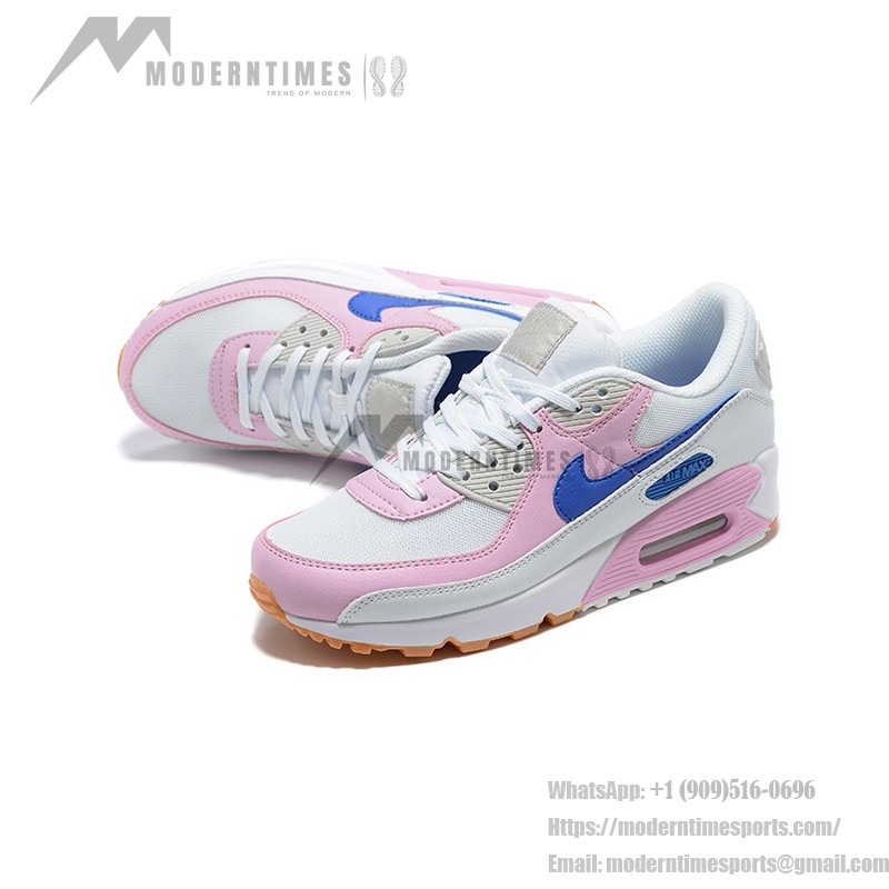 Nike Air Max 90 DX3316-100 - スタイリッシュなホワイトスニーカー、ピンク&ブルーアクセント付き Nike Air Max 90 DX3316-100 - ホワイトスニーカー、ピンクのオーバーレイとブルーのスウッシュ付き