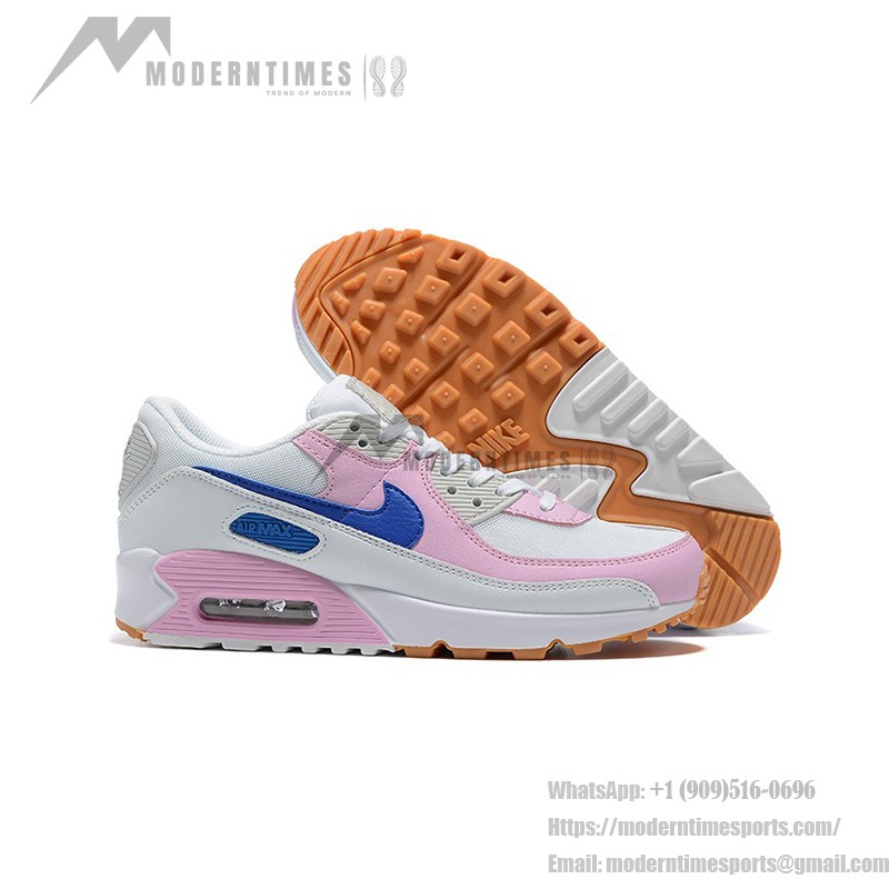 Nike Air Max 90 DX3316-100 - スタイリッシュなホワイトスニーカー、ピンク&ブルーアクセント付き Nike Air Max 90 DX3316-100 - ホワイトスニーカー、ピンクのオーバーレイとブルーのスウッシュ付き