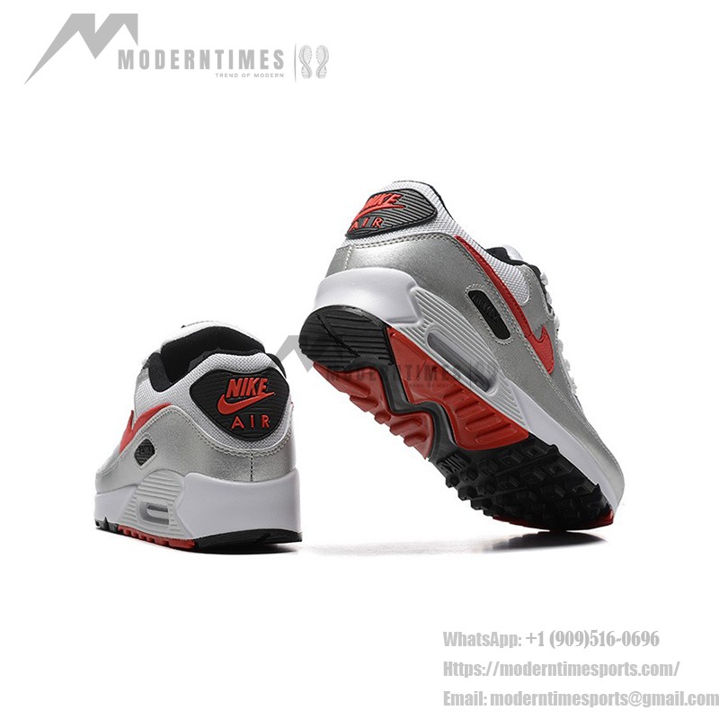 Nike Air Max 90 DX4233-001 - 未来的なシルバー&ホワイトスニーカー Nike Air Max 90 DX4233-001 - シルバーとホワイトのスニーカー(レッドスウッシュ付き)
