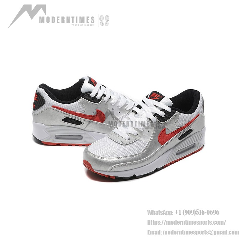 Nike Air Max 90 DX4233-001 - 未来的なシルバー&ホワイトスニーカー Nike Air Max 90 DX4233-001 - シルバーとホワイトのスニーカー(レッドスウッシュ付き)