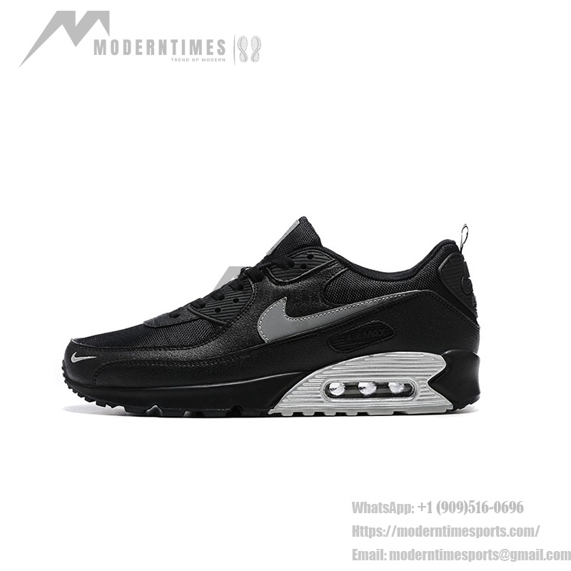 Nike Air Max 90 DX8969-001 - Bold Comfort & Sleek Design Nike Air Max 90 DX8969-001 - Black Sneakers with Grey Swoosh & Metallic Silver Midsole