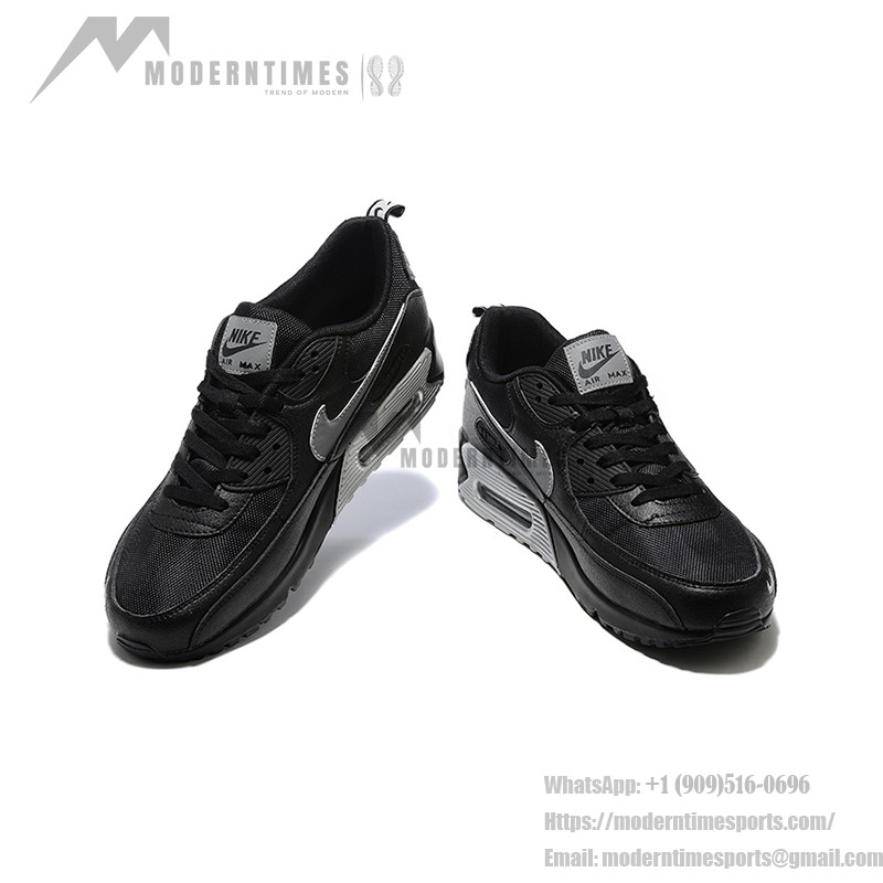 Nike Air Max 90 DX8969-001 - Bold Comfort & Sleek Design Nike Air Max 90 DX8969-001 - Black Sneakers with Grey Swoosh & Metallic Silver Midsole