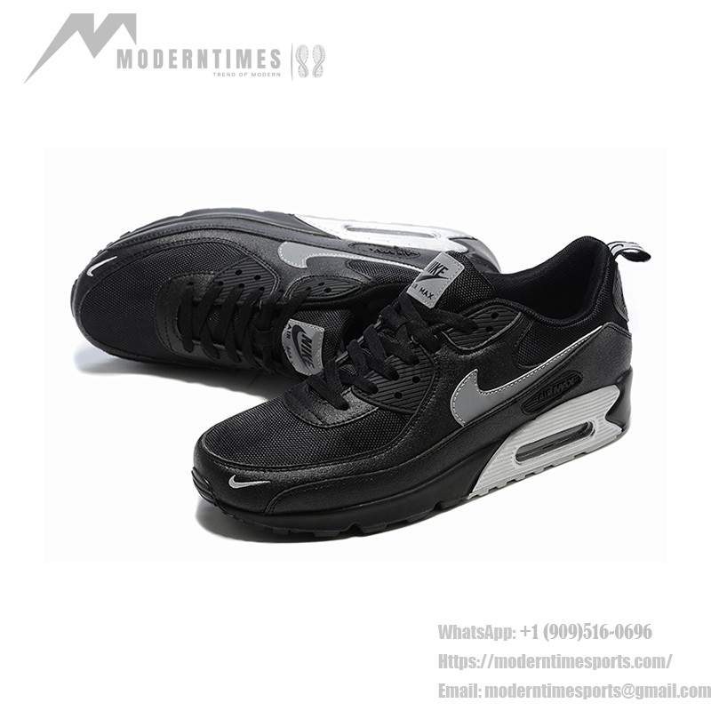Nike Air Max 90 DX8969-001 - Bold Comfort & Sleek Design Nike Air Max 90 DX8969-001 - Black Sneakers with Grey Swoosh & Metallic Silver Midsole
