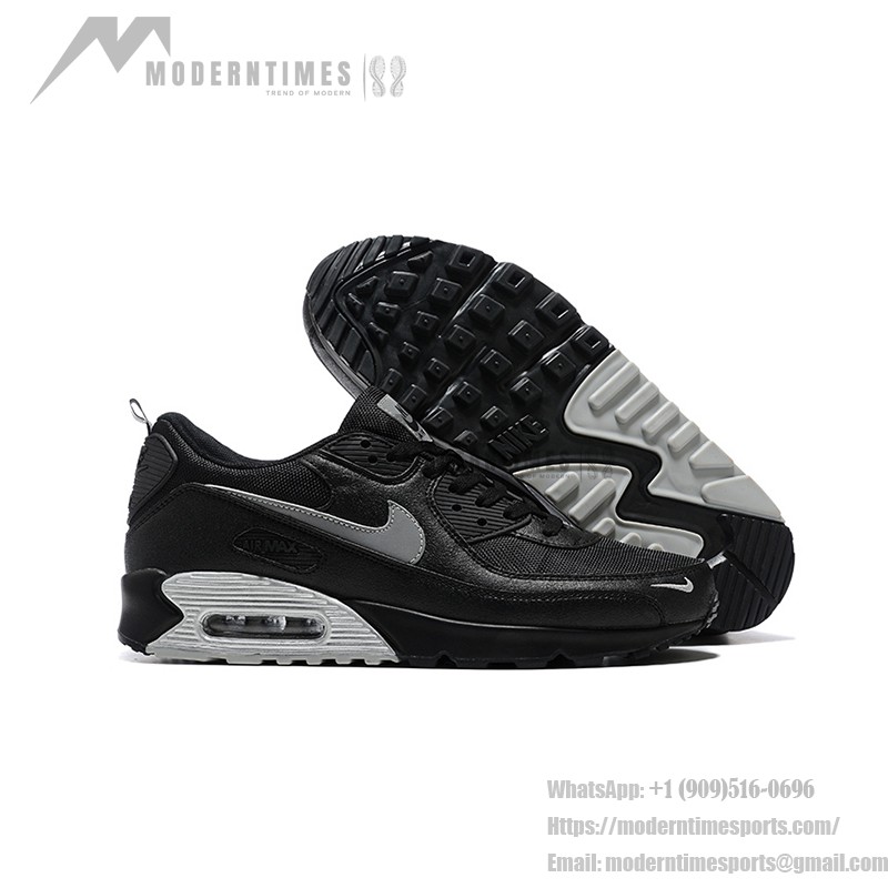 Nike Air Max 90 DX8969-001 - Bold Comfort & Sleek Design Nike Air Max 90 DX8969-001 - Black Sneakers with Grey Swoosh & Metallic Silver Midsole
