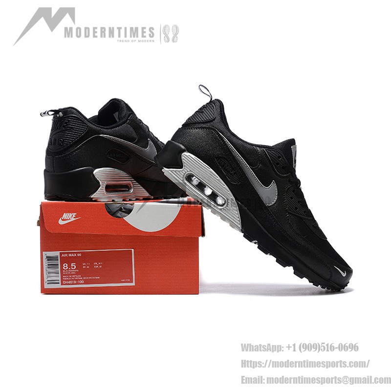 Nike Air Max 90 DX8969-001 - Bold Comfort & Sleek Design Nike Air Max 90 DX8969-001 - Black Sneakers with Grey Swoosh & Metallic Silver Midsole