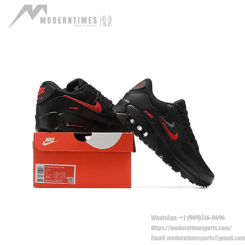 Nike Air Max 90 DX9272-001 - 洗練されたブラックデザインとレッドスウッシュ Nike Air Max 90 DX9272-001 - レッドスウッシュが映えるブラックスニーカー