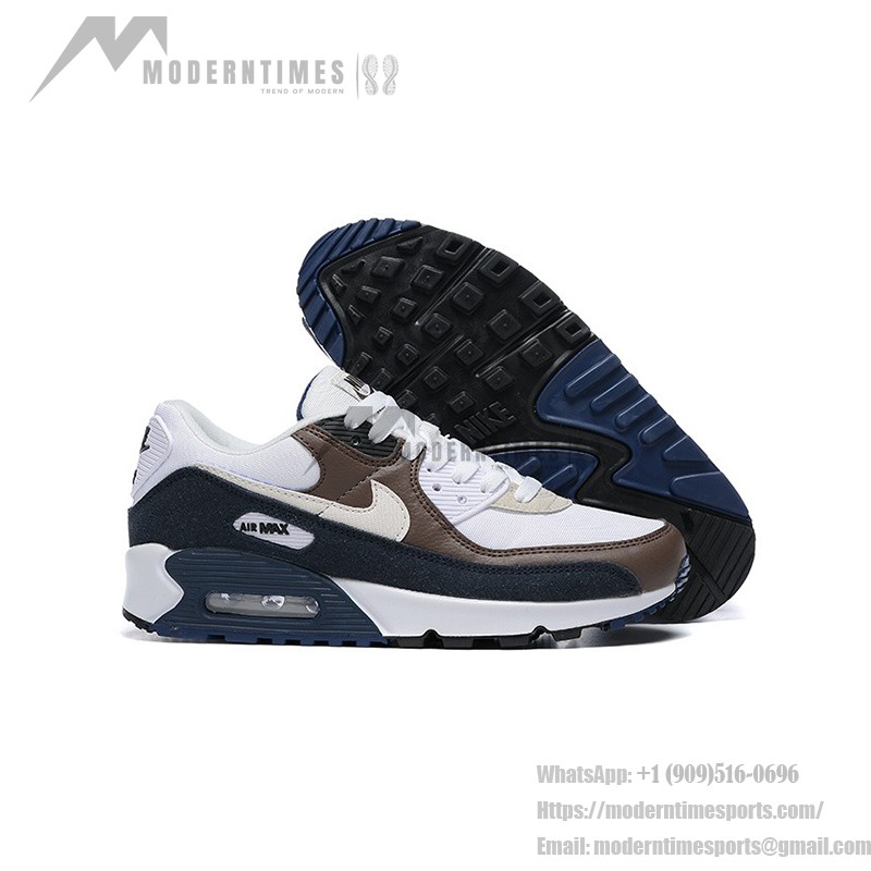 Nike Air Max 90 DZ3522-002 - ホワイトにブラウンとネイビー Nike Air Max 90 DZ3522-002 - ブラウン&ネイビーアクセントのホワイトスニーカー