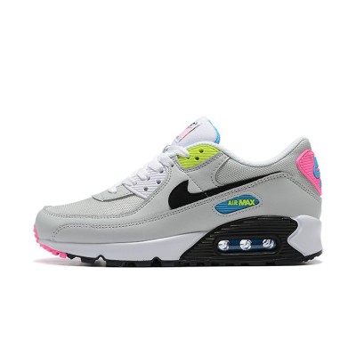 Nike Air Max 90 DZ4398-001 - グレースニーカー、ネオンピンク、イエロー＆ブルーアクセント付き | アイコニックな快適さと大胆なスタイル