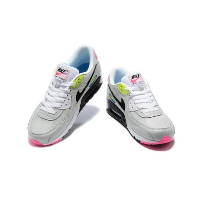Nike Air Max 90 DZ4398-001 - グレースニーカー、ネオンピンク、イエロー＆ブルーアクセント付き | アイコニックな快適さと大胆なスタイル