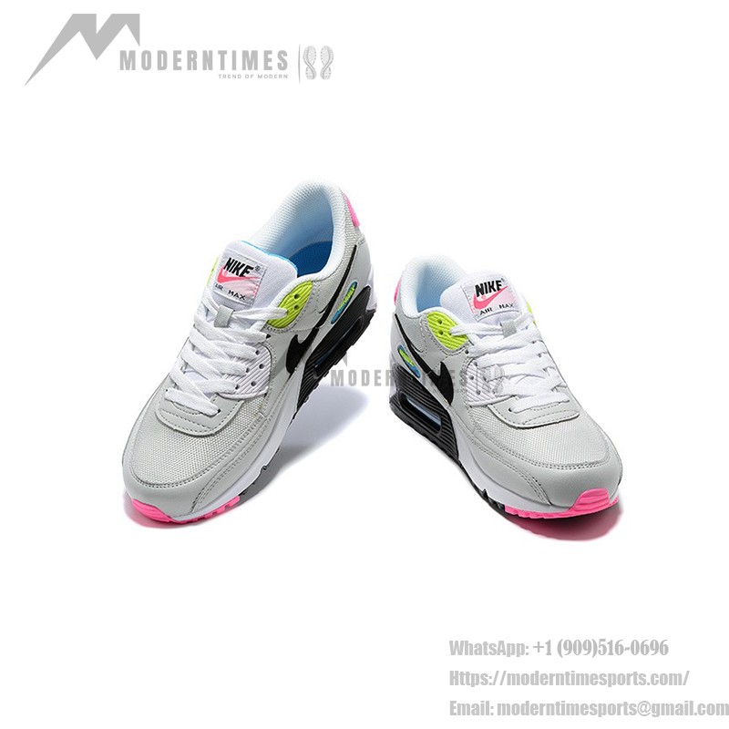 Nike Air Max 90 DZ4398-001 - Bold Grey Sneakers with Vibrant Neon Accents Nike Air Max 90 DZ4398-001 - Grey Sneakers with Neon Pink, Yellow & Blue Accents