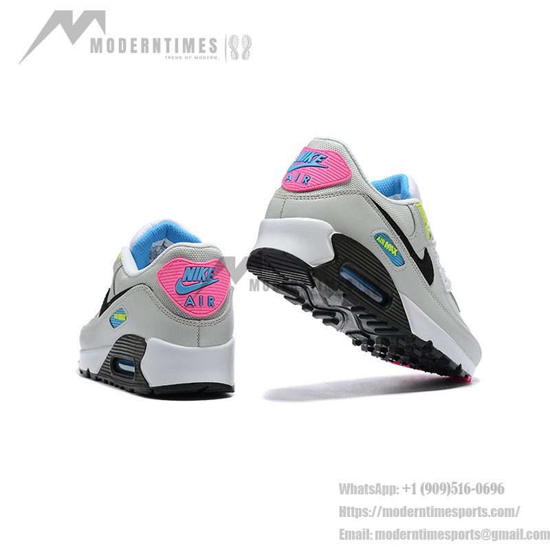 Nike Air Max 90 DZ4398-001 - Bold Grey Sneakers with Vibrant Neon Accents Nike Air Max 90 DZ4398-001 - Grey Sneakers with Neon Pink, Yellow & Blue Accents