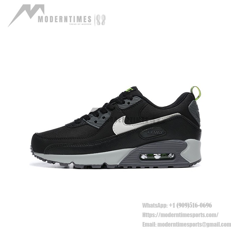 Nike Air Max 90 DZ4495-001 - ネオングリーンのディテールが際立つ洗練されたブラック Nike Air Max 90 DZ4495-001 - ブラックスニーカー グレー&ネオングリーンのアクセント付き