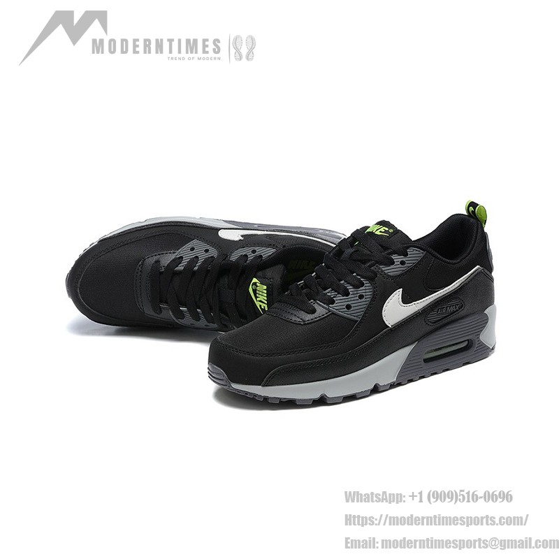 Nike Air Max 90 DZ4495-001 - 大胆なネオンアクセントのブラックスニーカー Nike Air Max 90 DZ4495-001 - ブラックスニーカー、ホワイトスウッシュ&ネオングリーンアクセント