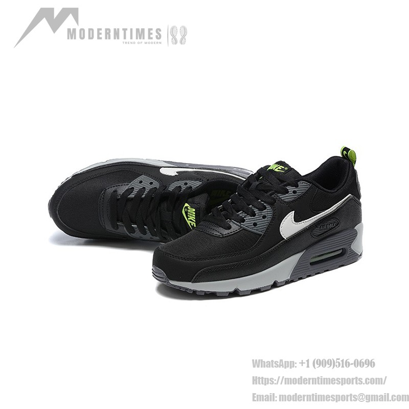 Nike Air Max 90 DZ4495-001 - ネオングリーンのディテールが際立つ洗練されたブラック Nike Air Max 90 DZ4495-001 - ブラックスニーカー グレー&ネオングリーンのアクセント付き