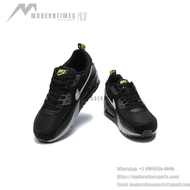 Nike Air Max 90 DZ4495-001 - 大胆なネオンアクセントのブラックスニーカー Nike Air Max 90 DZ4495-001 - ブラックスニーカー、ホワイトスウッシュ&ネオングリーンアクセント