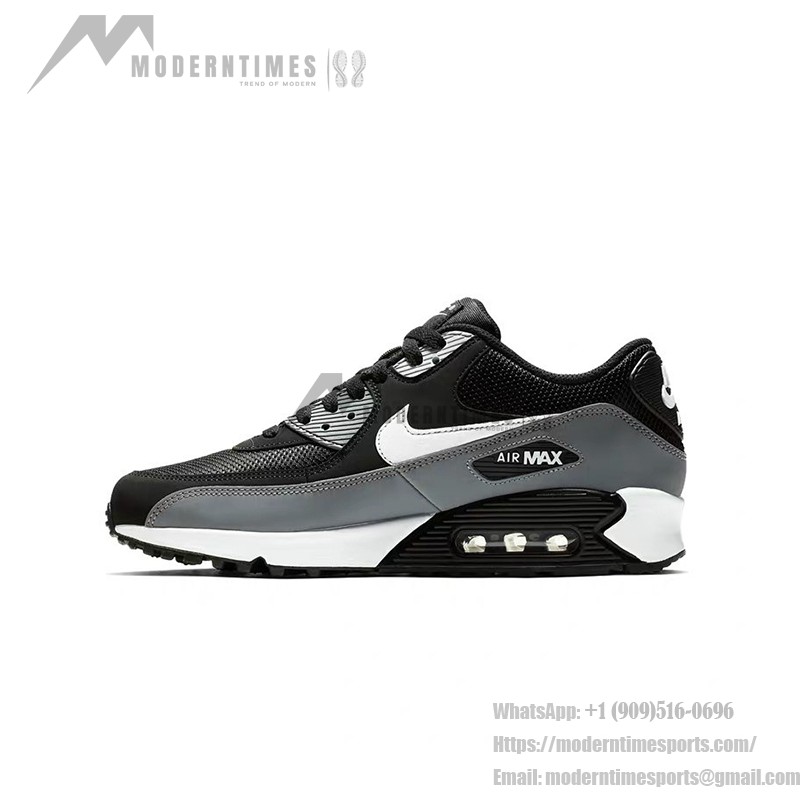 Nike Air Max 90 Essential AJ1285-018 - タイムレスなブラック、グレー、ホワイトのデザイン Nike Air Max 90 Essential AJ1285-018 - クラシックなブラック&グレースニーカーとホワイトスウッシュ