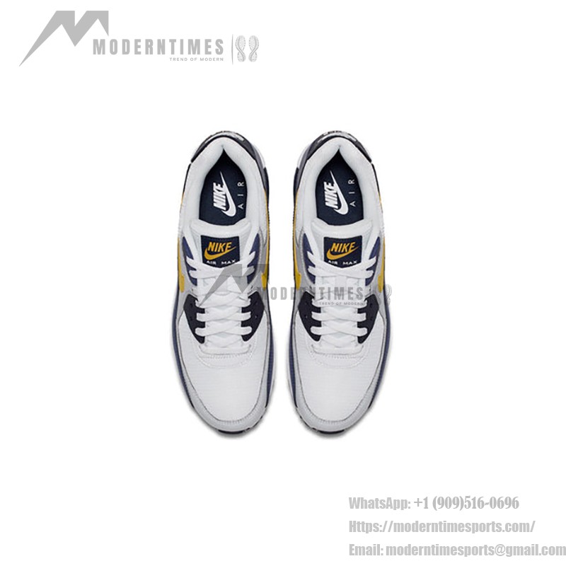 Nike Air Max 90 Essential 'ホワイト/ネイビー/イエロー' AJ1285-101 - スポーティーなデザインとMax Airクッショニング Nike Air Max 90 Essential 'ホワイト/ネイビー/イエロー' AJ1285-101 - ネイビーとイエローアクセントが映えるホワイトスニーカー