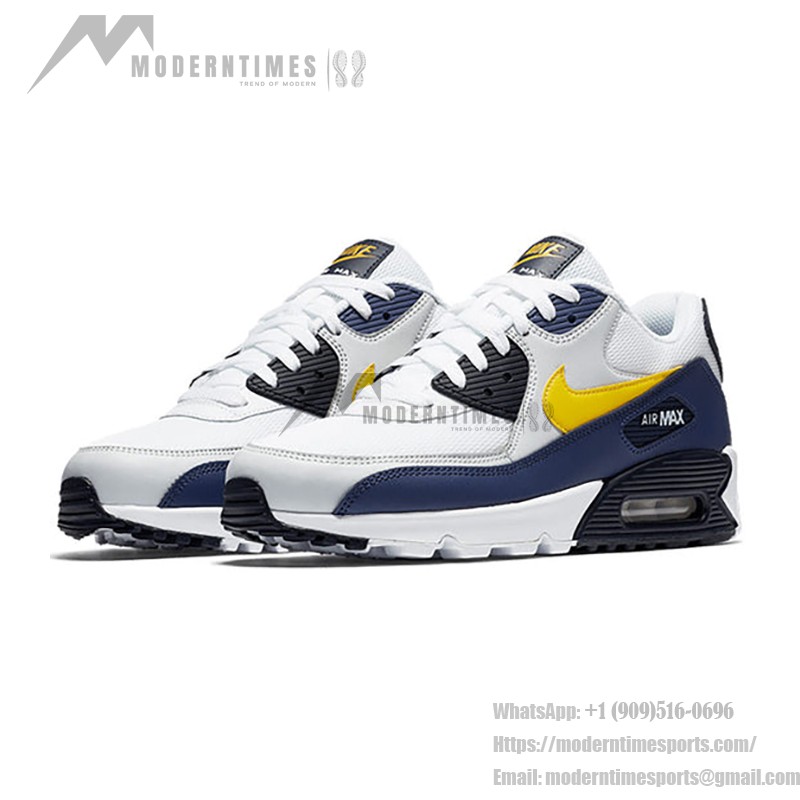 Nike Air Max 90 Essential 'ホワイト/ネイビー/イエロー' AJ1285-101 - スポーティーなデザインとMax Airクッショニング Nike Air Max 90 Essential 'ホワイト/ネイビー/イエロー' AJ1285-101 - ネイビーとイエローアクセントが映えるホワイトスニーカー