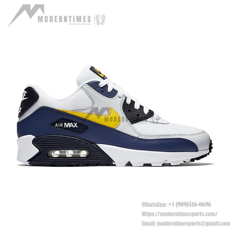 Nike Air Max 90 Essential 'ホワイト/ネイビー/イエロー' AJ1285-101 - スポーティーなデザインとMax Airクッショニング Nike Air Max 90 Essential 'ホワイト/ネイビー/イエロー' AJ1285-101 - ネイビーとイエローアクセントが映えるホワイトスニーカー