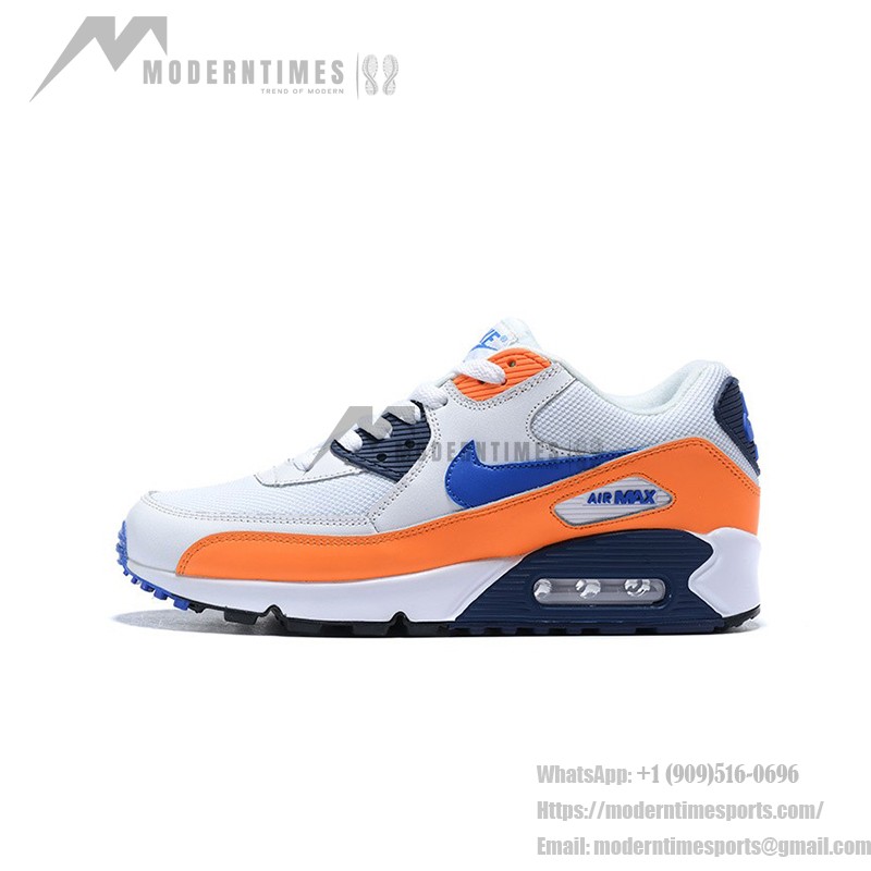 Nike Air Max 90 Essential 'トータルオレンジ/ブルー' AJ1285-104 - 鮮やかなデザインとMax Airクッショニング Nike Air Max 90 Essential 'トータルオレンジ/ブルー' AJ1285-104 - オレンジのオーバーレイとブルーのスウッシュが特徴のホワイトスニーカー