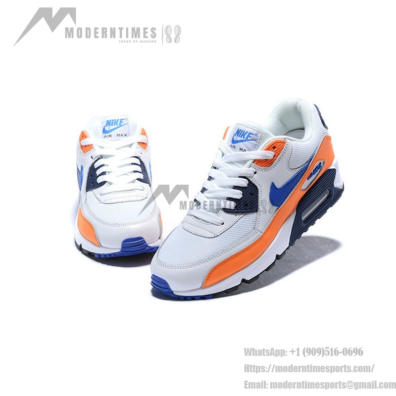 Nike Air Max 90 Essential 'トータルオレンジ/ブルー' AJ1285-104 - 鮮やかなデザインとMax Airクッショニング Nike Air Max 90 Essential 'トータルオレンジ/ブルー' AJ1285-104 - オレンジのオーバーレイとブルーのスウッシュが特徴のホワイトスニーカー