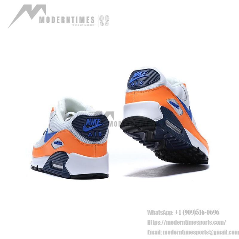 Nike Air Max 90 Essential 'トータルオレンジ/ブルー' AJ1285-104 - 鮮やかなデザインとMax Airクッショニング Nike Air Max 90 Essential 'トータルオレンジ/ブルー' AJ1285-104 - オレンジのオーバーレイとブルーのスウッシュが特徴のホワイトスニーカー