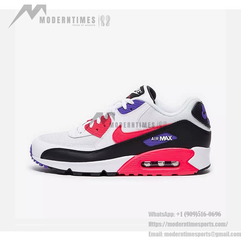 Nike Air Max 90 Essential 'ホワイト/レッド/ブラック/パープル' AJ1285-106 - 鮮やかな配色とMax Airクッショニング Nike Air Max 90 Essential 'ホワイト/レッド/ブラック/パープル' AJ1285-106 - レッド、ブラック、パープルのアクセントが特徴のホワイトスニーカー