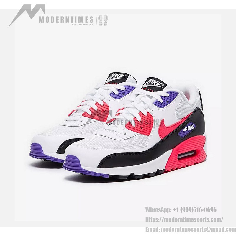 Nike Air Max 90 Essential 'ホワイト/レッド/ブラック/パープル' AJ1285-106 - 鮮やかな配色とMax Airクッショニング Nike Air Max 90 Essential 'ホワイト/レッド/ブラック/パープル' AJ1285-106 - レッド、ブラック、パープルのアクセントが特徴のホワイトスニーカー