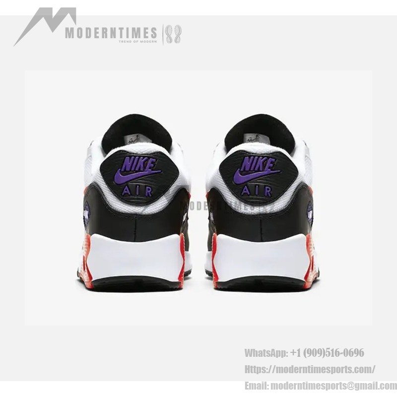 Nike Air Max 90 Essential 'ホワイト/レッド/ブラック/パープル' AJ1285-106 - 鮮やかな配色とMax Airクッショニング Nike Air Max 90 Essential 'ホワイト/レッド/ブラック/パープル' AJ1285-106 - レッド、ブラック、パープルのアクセントが特徴のホワイトスニーカー