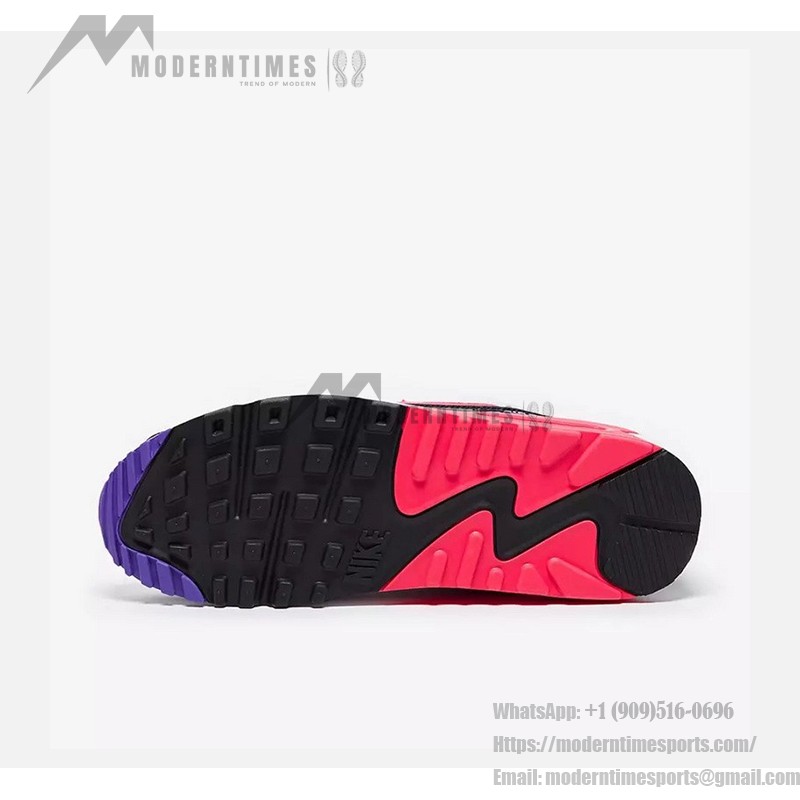 Nike Air Max 90 Essential 'ホワイト/レッド/ブラック/パープル' AJ1285-106 - 鮮やかな配色とMax Airクッショニング Nike Air Max 90 Essential 'ホワイト/レッド/ブラック/パープル' AJ1285-106 - レッド、ブラック、パープルのアクセントが特徴のホワイトスニーカー