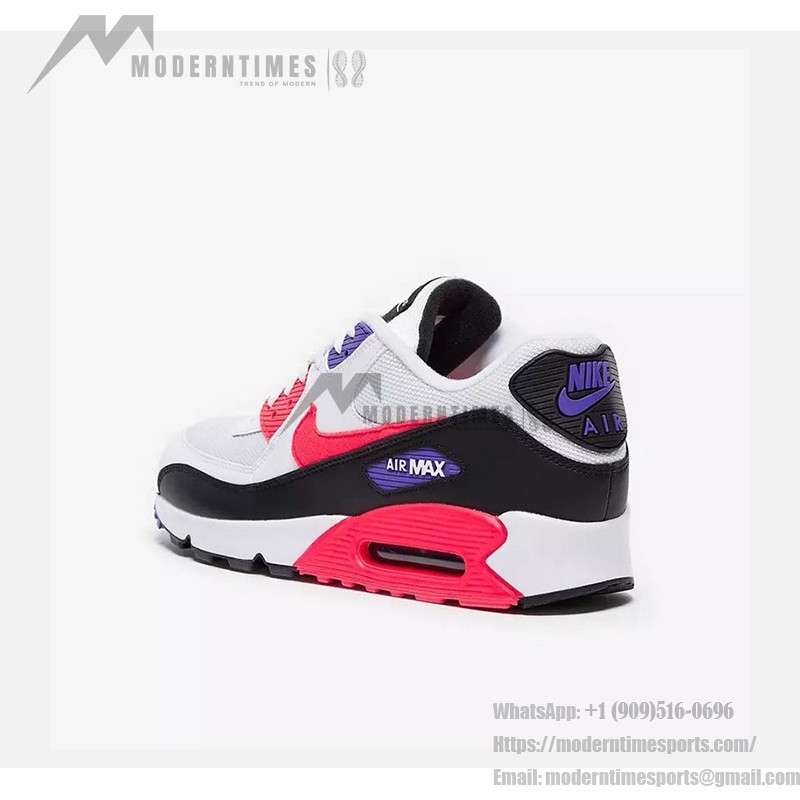 Nike Air Max 90 Essential 'ホワイト/レッド/ブラック/パープル' AJ1285-106 - 鮮やかな配色とMax Airクッショニング Nike Air Max 90 Essential 'ホワイト/レッド/ブラック/パープル' AJ1285-106 - レッド、ブラック、パープルのアクセントが特徴のホワイトスニーカー