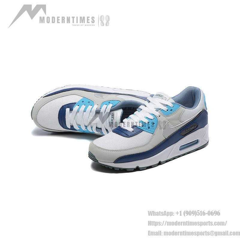 Nike Air Max 90 FD0664-400 - ネイビーハイライトの洗練されたグレースニーカー Nike Air Max 90 FD0664-400 - グレースニーカー、ネイビー&ライトブルーのアクセント付き