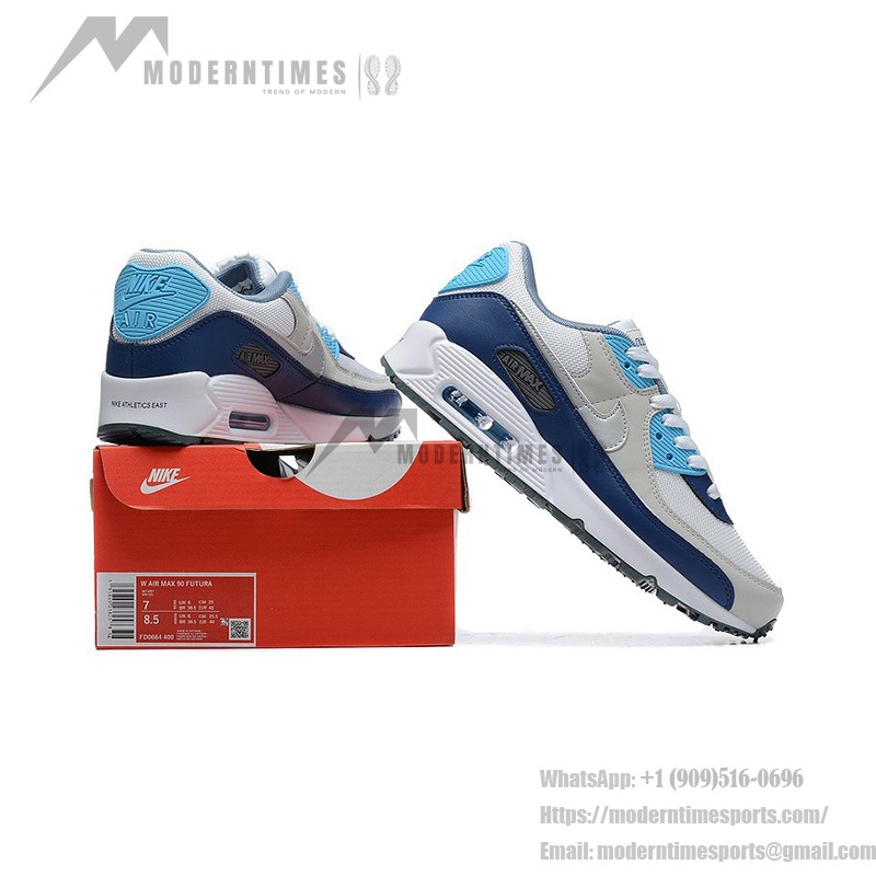 Nike Air Max 90 FD0664-400 - ネイビーハイライトの洗練されたグレースニーカー Nike Air Max 90 FD0664-400 - グレースニーカー、ネイビー&ライトブルーのアクセント付き