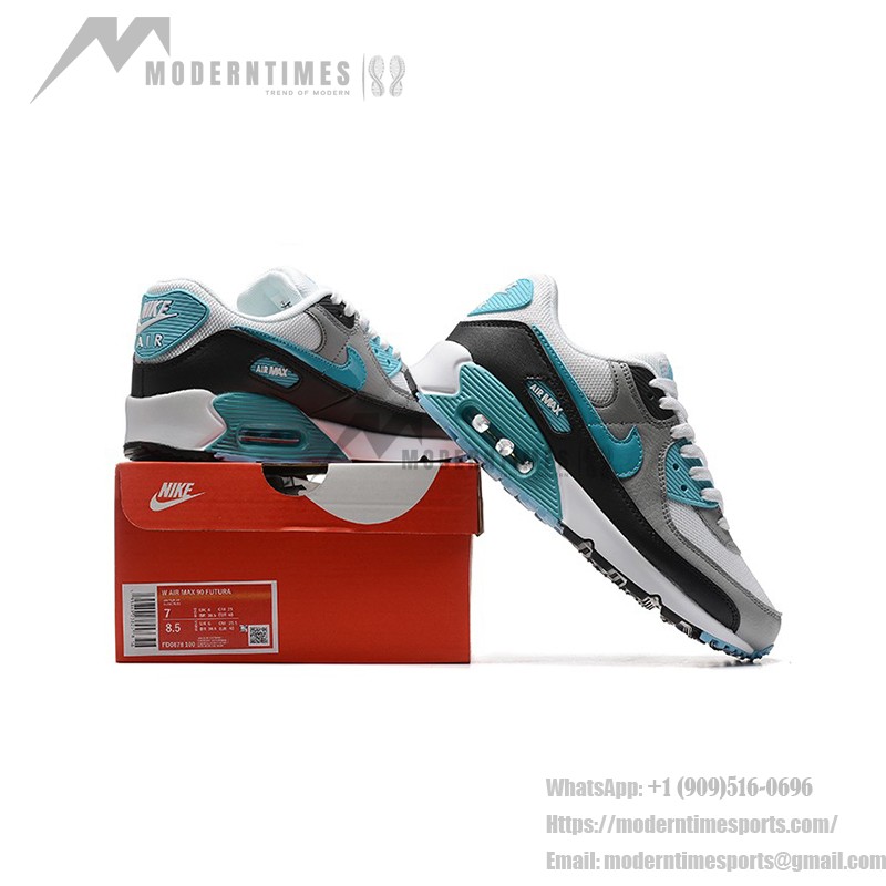 Nike Air Max 90 FD0678-100 - ホワイト&ブルースニーカー Nike Air Max 90 FD0678-100 - ブルー&グレーアクセントのホワイトスニーカー