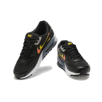 Nike Air Max 90 FJ4229-001 - グラデーションオレンジ＆イエロースウッシュ付きブラックスニーカー | 大胆なデザイン＆一日中の快適さ
