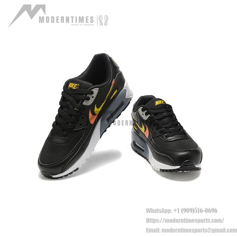 Nike Air Max 90 FJ4229-001 - 大胆なグラデーションスウッシュスニーカー Nike Air Max 90 FJ4229-001 - グラデーションオレンジ&イエロースウッシュ付きブラックスニーカー