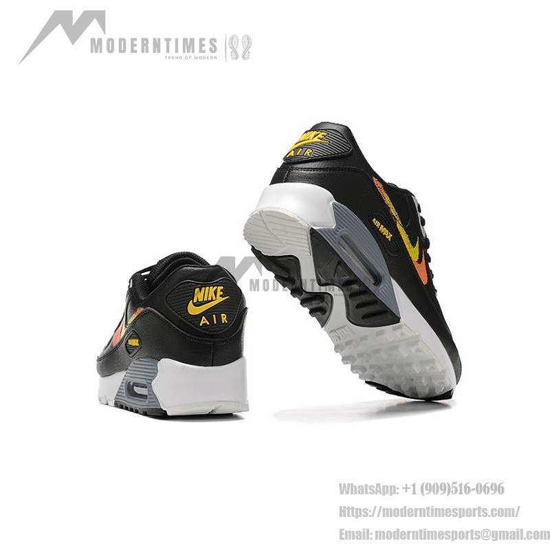 Nike Air Max 90 FJ4229-001 - 大胆なグラデーションスウッシュスニーカー Nike Air Max 90 FJ4229-001 - グラデーションオレンジ&イエロースウッシュ付きブラックスニーカー