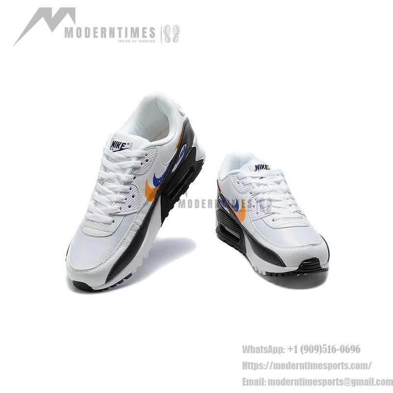 Nike Air Max 90 FJ4592-100 - グラフィックスウッシュが特徴のホワイトスニーカー Nike Air Max 90 FJ4592-100 オレンジとブルーのグラフィックスウッシュが映えるホワイトスニーカー