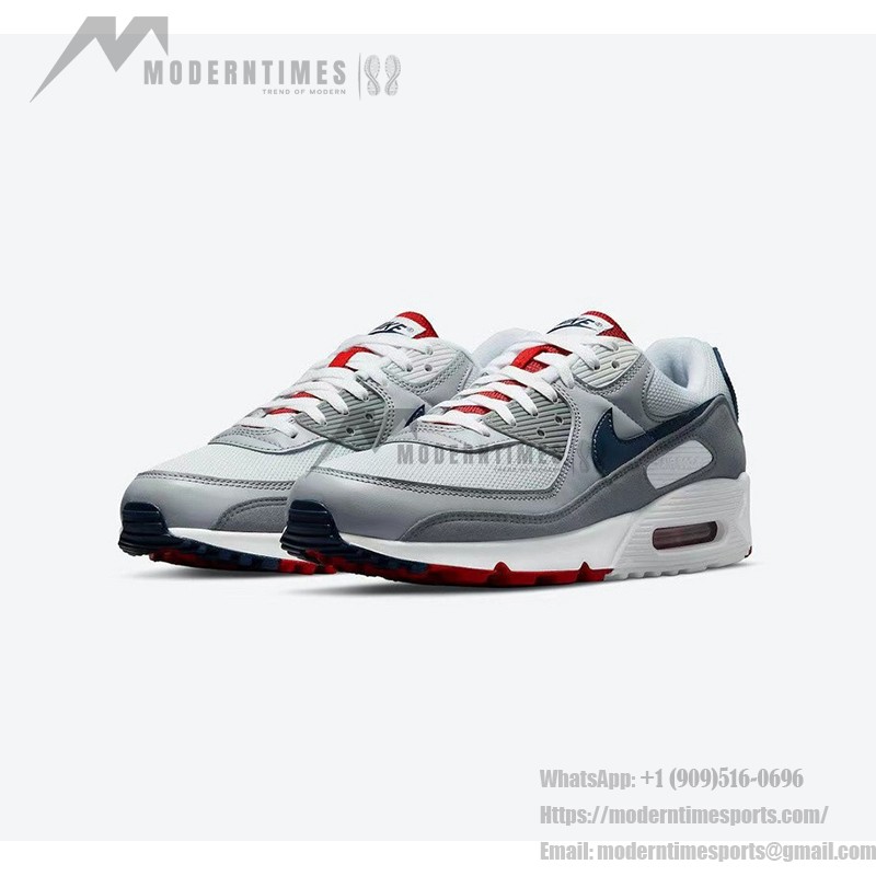 Nike Air Max 90 'USA グレー/レッド/ブルー' - クラシックなアメリカンスタイル Nike Air Max 90 'USA グレー/レッド/ブルー' DZ1846-001、グレーのアッパー、レッドのアクセント、ネイビーブルーのスウッシュ