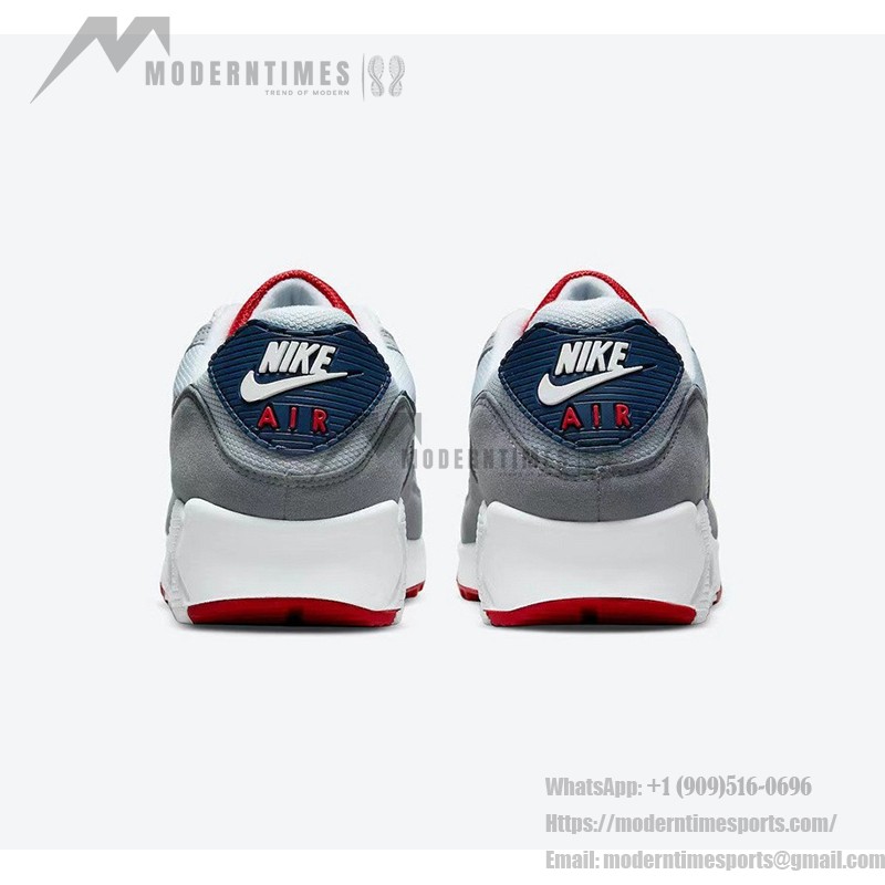 Nike Air Max 90 'USA グレー/レッド/ブルー' - クラシックなアメリカンスタイル Nike Air Max 90 'USA グレー/レッド/ブルー' DZ1846-001、グレーのアッパー、レッドのアクセント、ネイビーブルーのスウッシュ