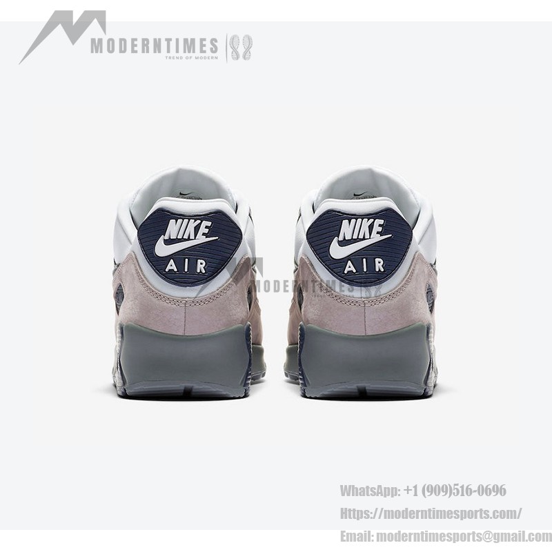 グレー、ネイビー、ホワイトを基調としたNike Air Max 90 'Lahar Escape' CI5646-100、スエードとレザーのディテール付き