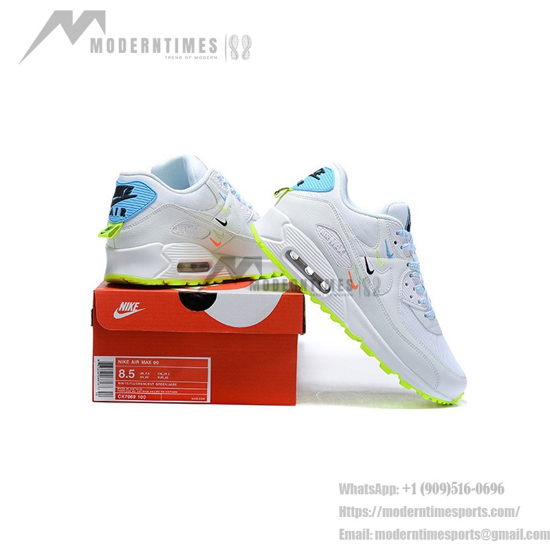 Nike Air Max 90 SE 'ワールドワイド' CK7069-100 - クリーンなホワイトデザインとネオンアクセント Nike Air Max 90 SE 'ワールドワイド' CK7069-100 - ネオンアクセントとMax Airクッショニングが特徴のホワイトスニーカー