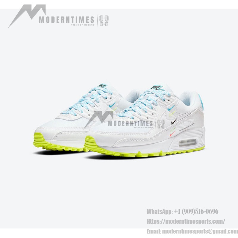 Nike Air Max 90 SE 'ワールドワイド' CK7069-100 - クリーンなホワイトデザインとネオンアクセント Nike Air Max 90 SE 'ワールドワイド' CK7069-100 - ネオンアクセントとMax Airクッショニングが特徴のホワイトスニーカー